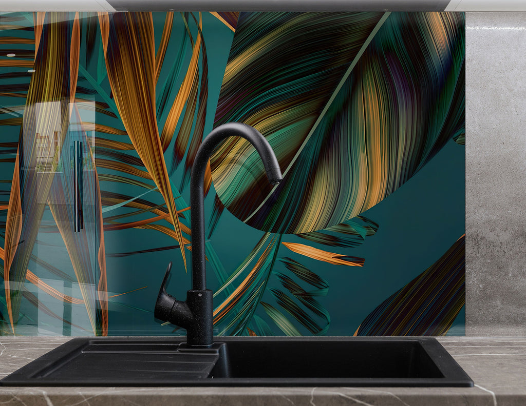 Botanical Floral Tempered Glass Backsplash-BacksplashArtworks