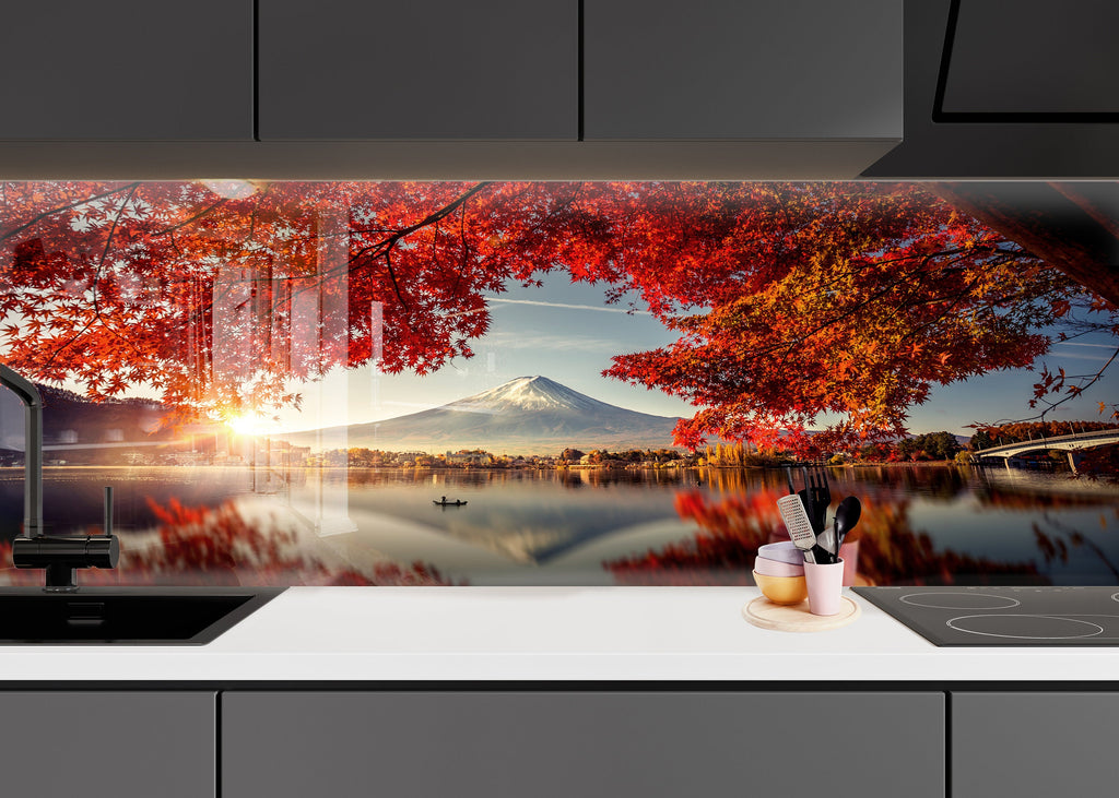 Mount Fuji Autumn View - Glass Kitchen Backsplash-BacksplashArtworks