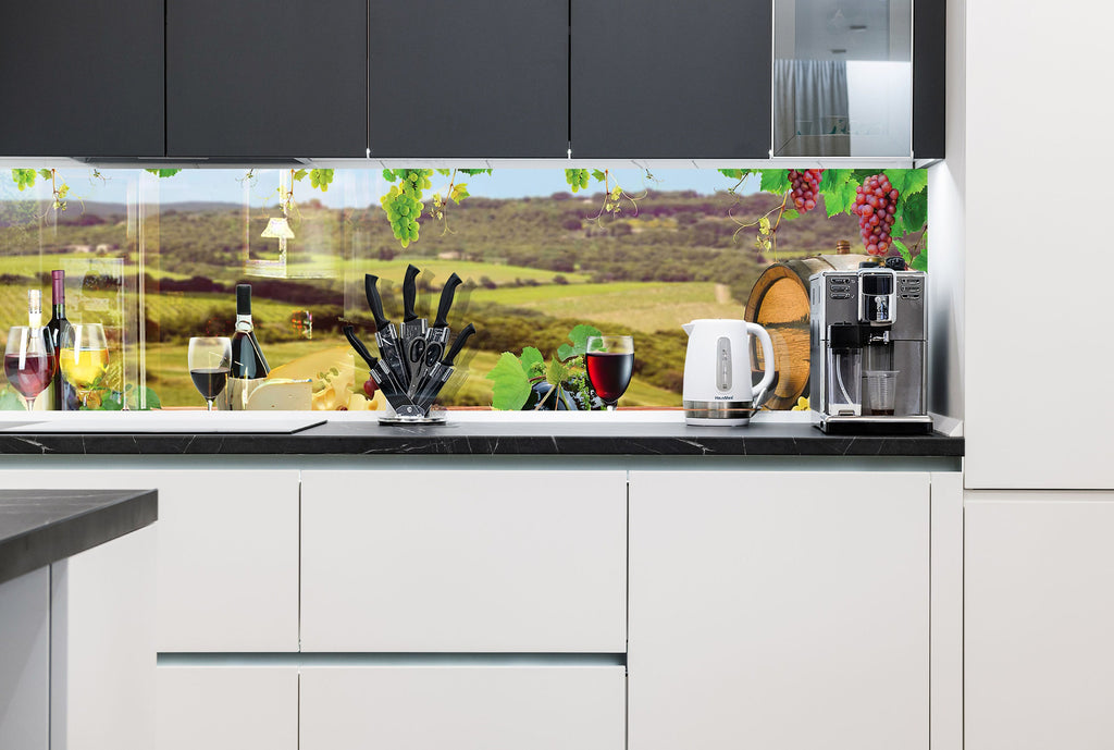 Rustic Vineyard Glass Kitchen Backsplash – Vineyard Wine & Cheese-BacksplashArtworks