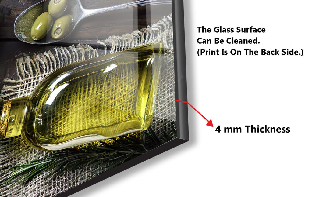 Olive Oil Glass Kitchen Backsplash – Rustic Olive Bottles & Fresh Herbs Design-BacksplashArtworks