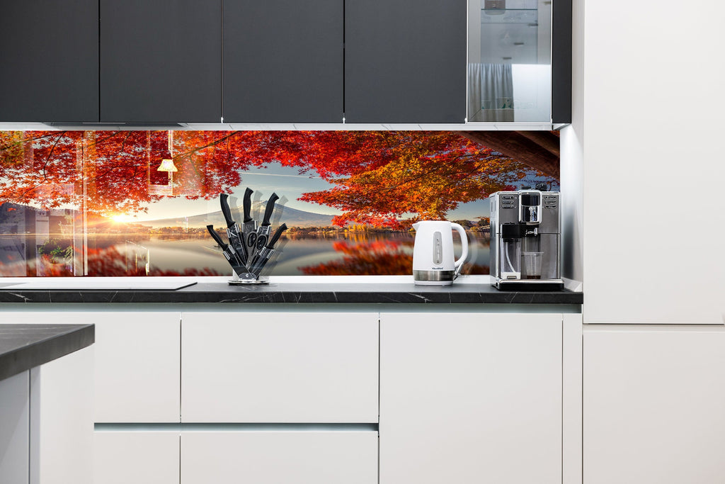Mount Fuji Autumn View - Glass Kitchen Backsplash-BacksplashArtworks