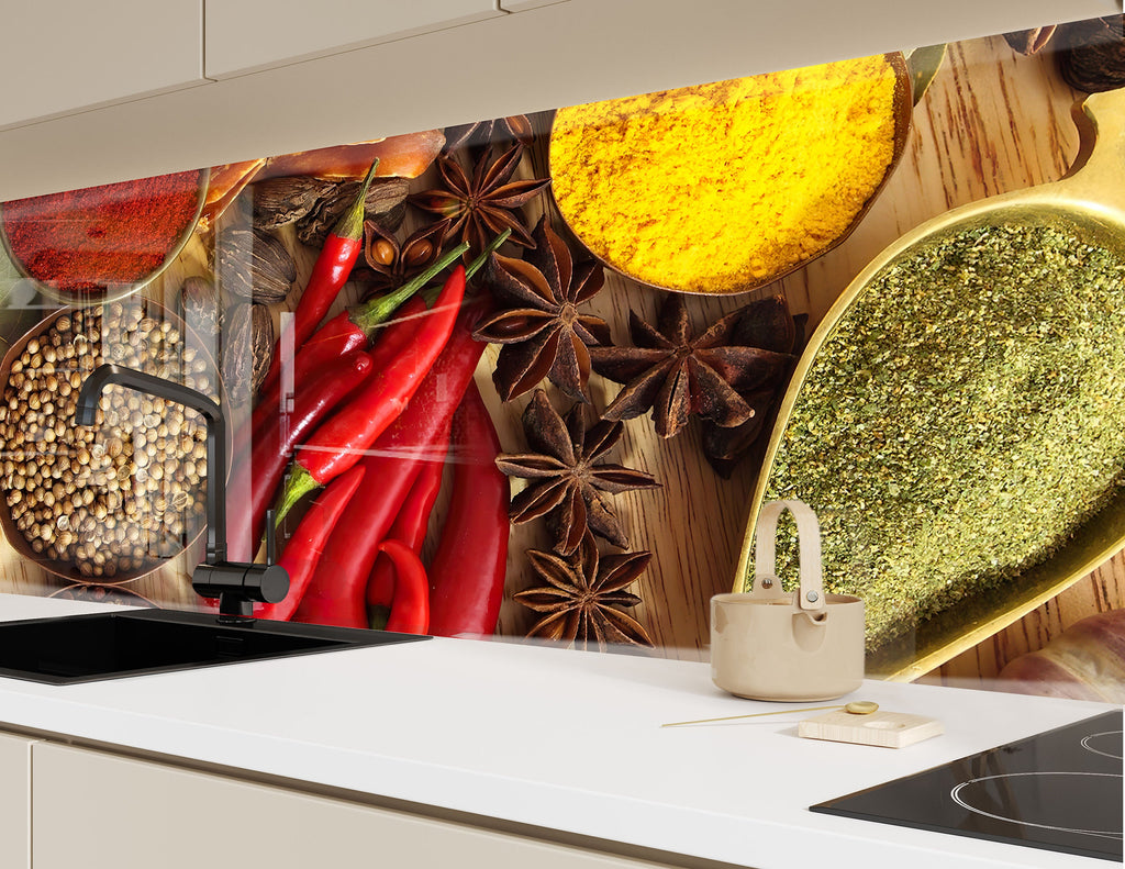 Fiery Spice Fusion - Glass Kitchen Backsplash-BacksplashArtworks