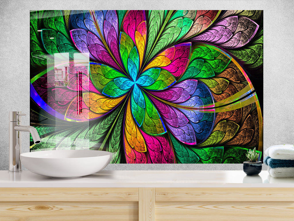 Botanical Floral Tempered Glass Backsplash-BacksplashArtworks
