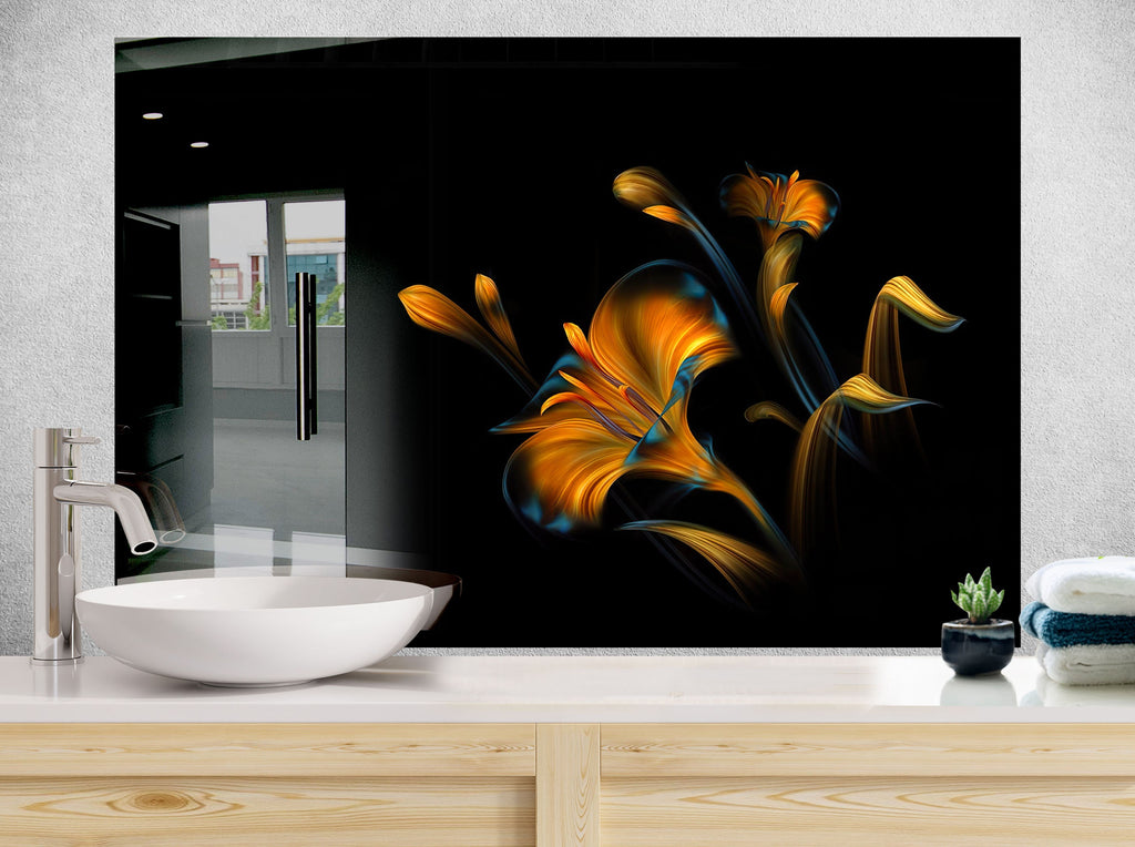 Botanical Floral Tempered Glass Backsplash-BacksplashArtworks