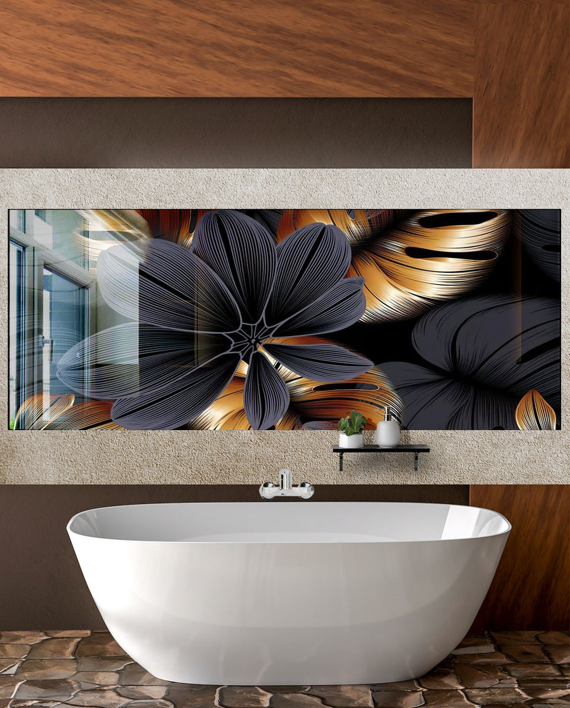 Botanical Floral Tempered Glass Backsplash-BacksplashArtworks