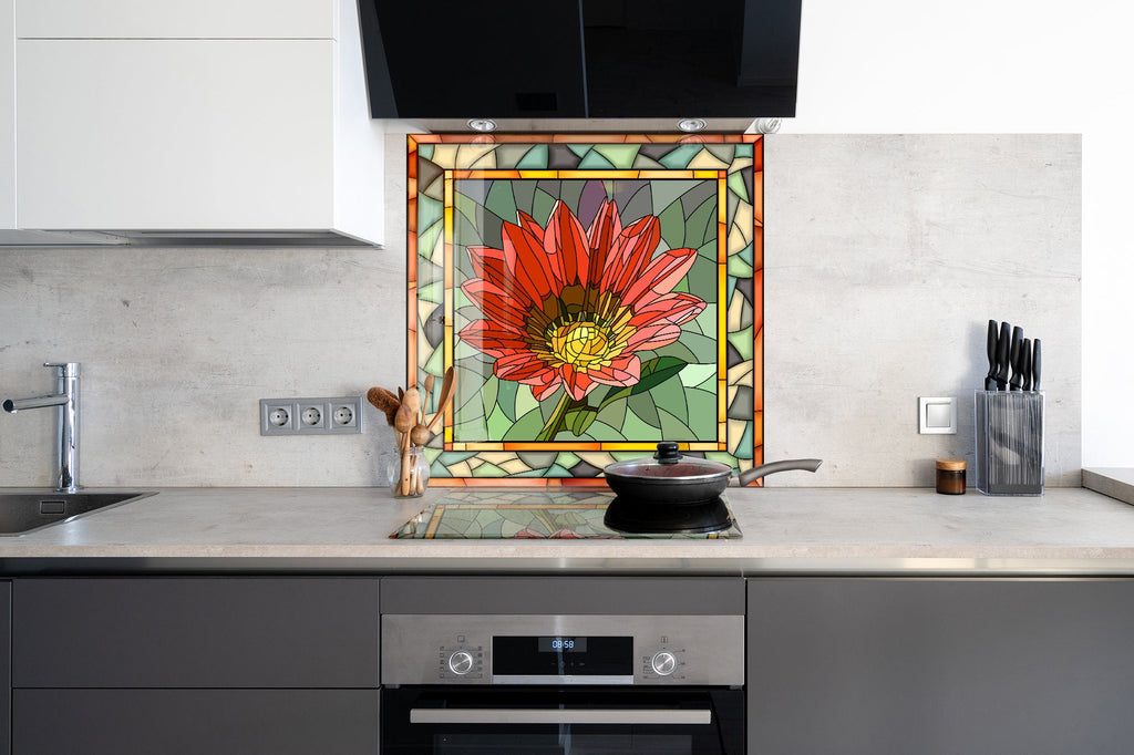 Stained Flower Tempered Glass Backsplash-BacksplashArtworks