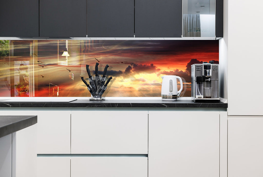 Dramatic Sunset Sky - Glass Kitchen Backsplash-BacksplashArtworks