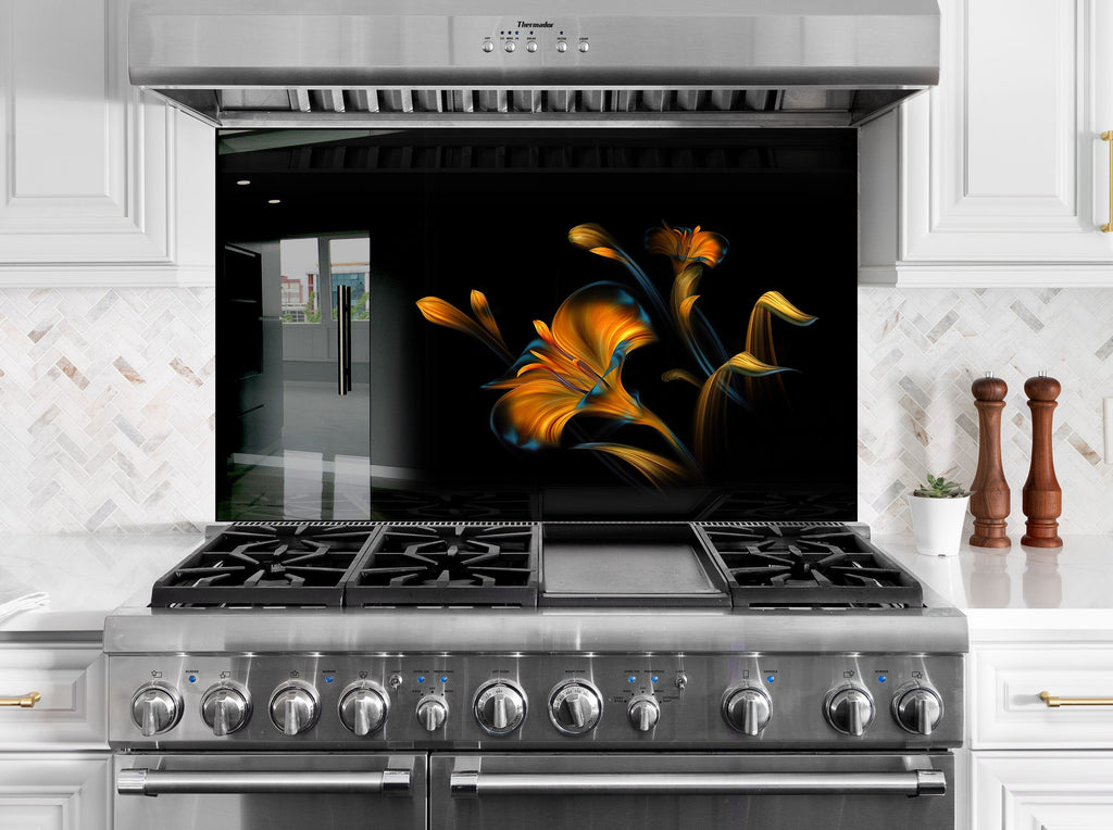 Botanical Floral Tempered Glass Backsplash-BacksplashArtworks