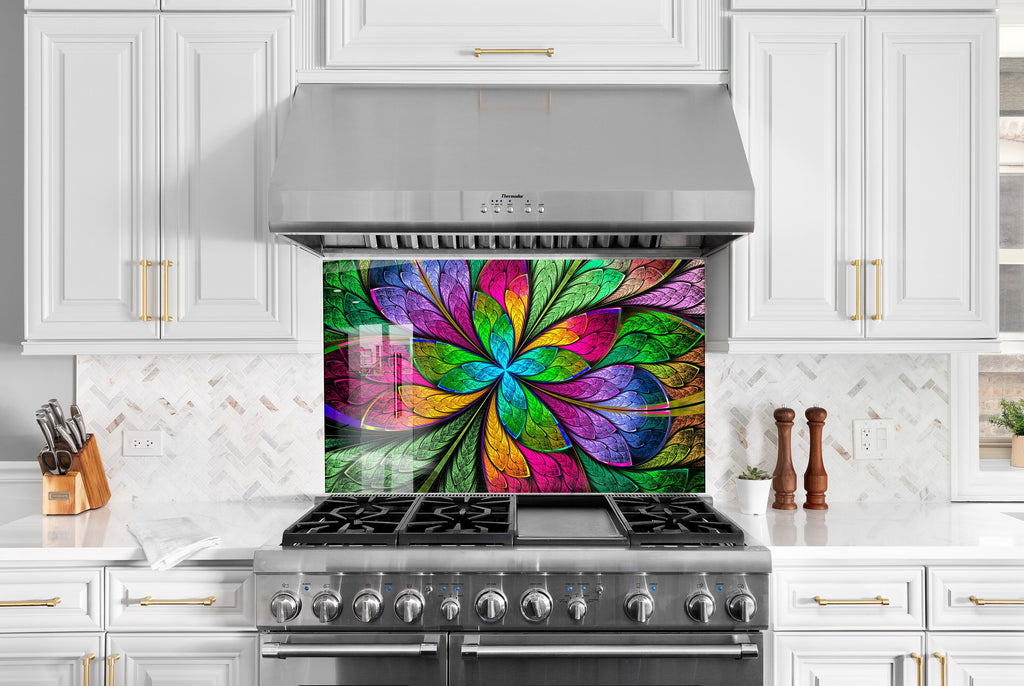 Botanical Floral Tempered Glass Backsplash-BacksplashArtworks