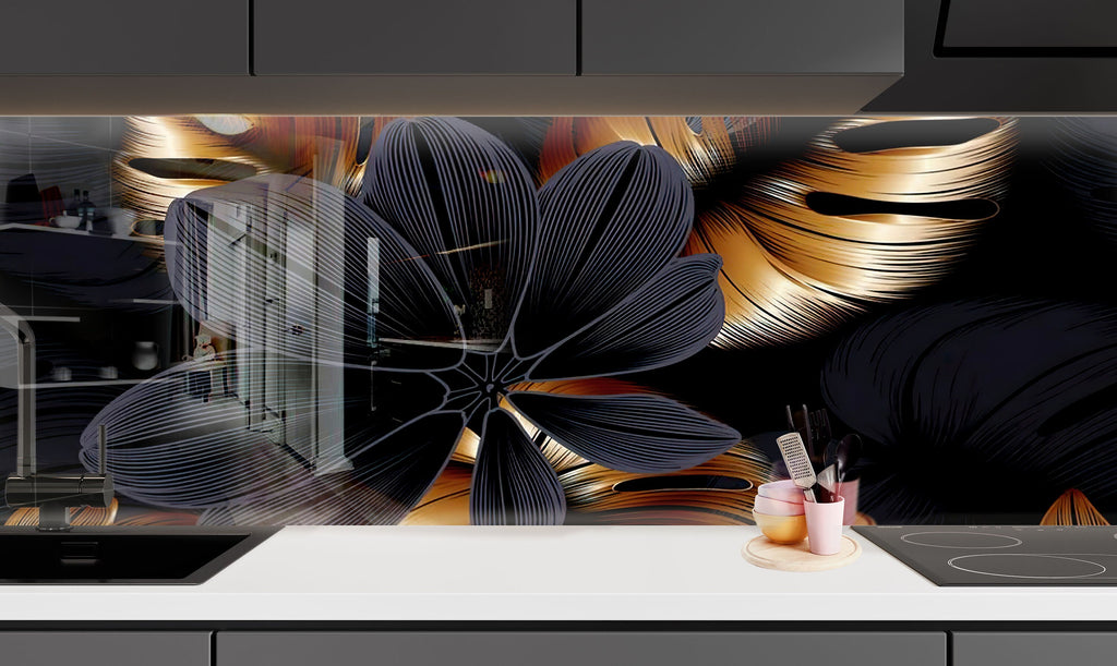 Botanical Floral Tempered Glass Backsplash-BacksplashArtworks
