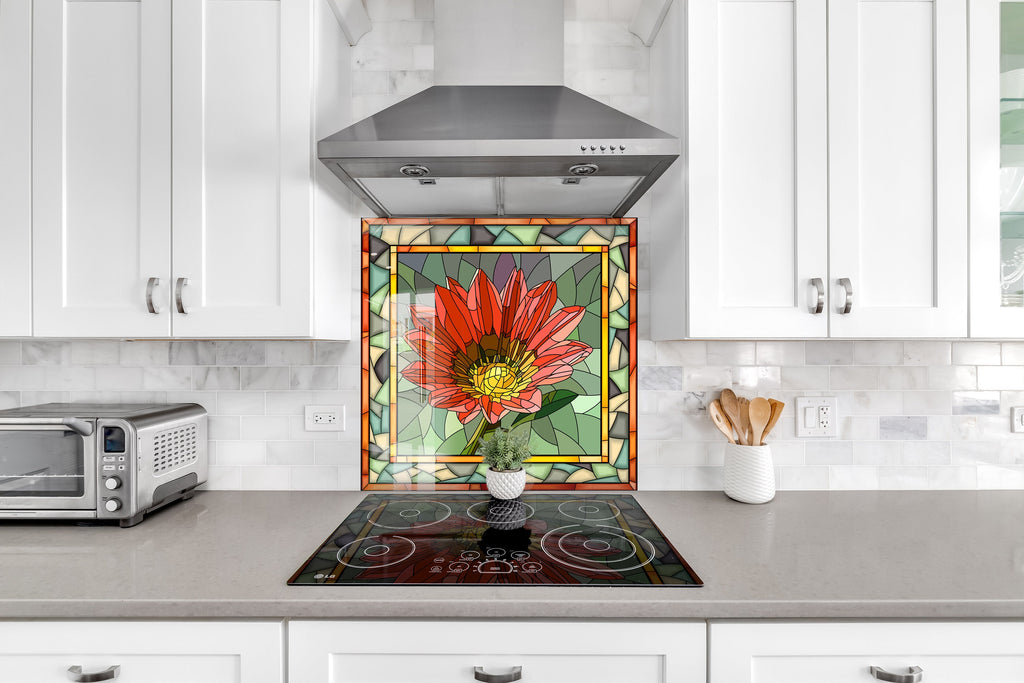 Stained Flower Tempered Glass Backsplash-BacksplashArtworks