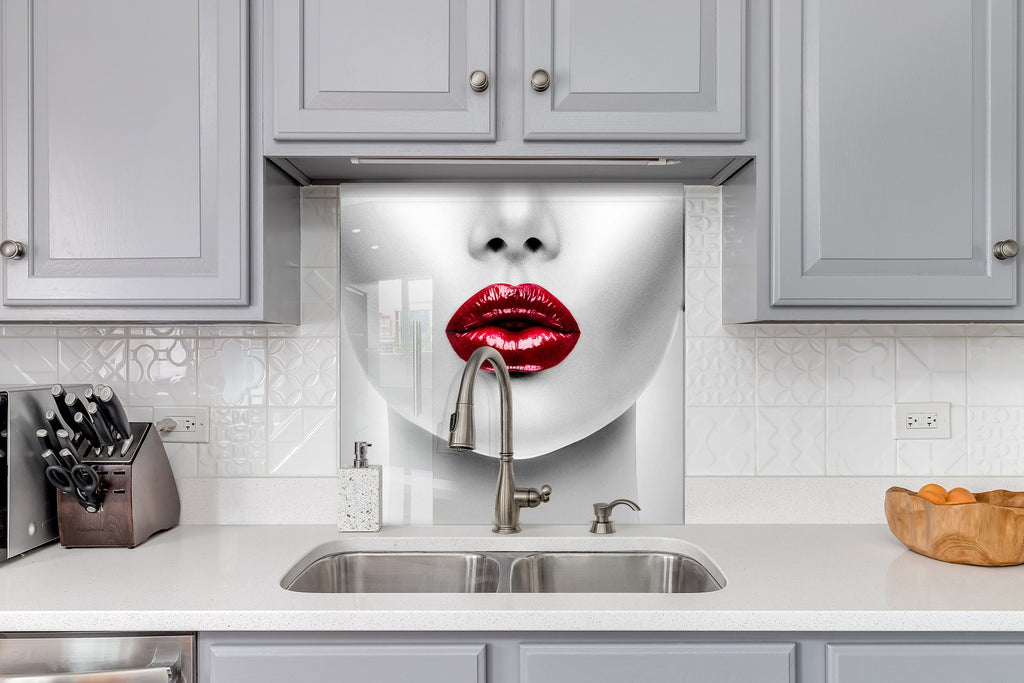 Red Lips - Glass Kitchen Backsplash-BacksplashArtworks