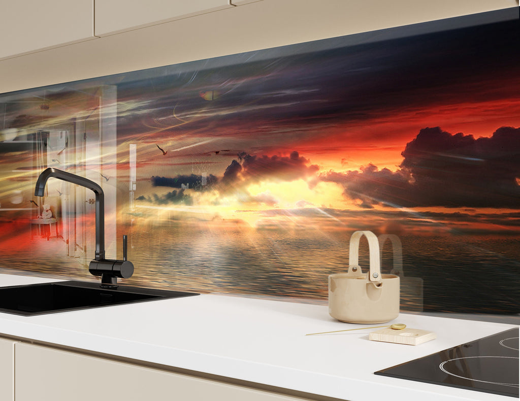 Dramatic Sunset Sky - Glass Kitchen Backsplash-BacksplashArtworks