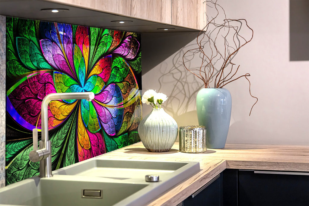 Botanical Floral Tempered Glass Backsplash-BacksplashArtworks