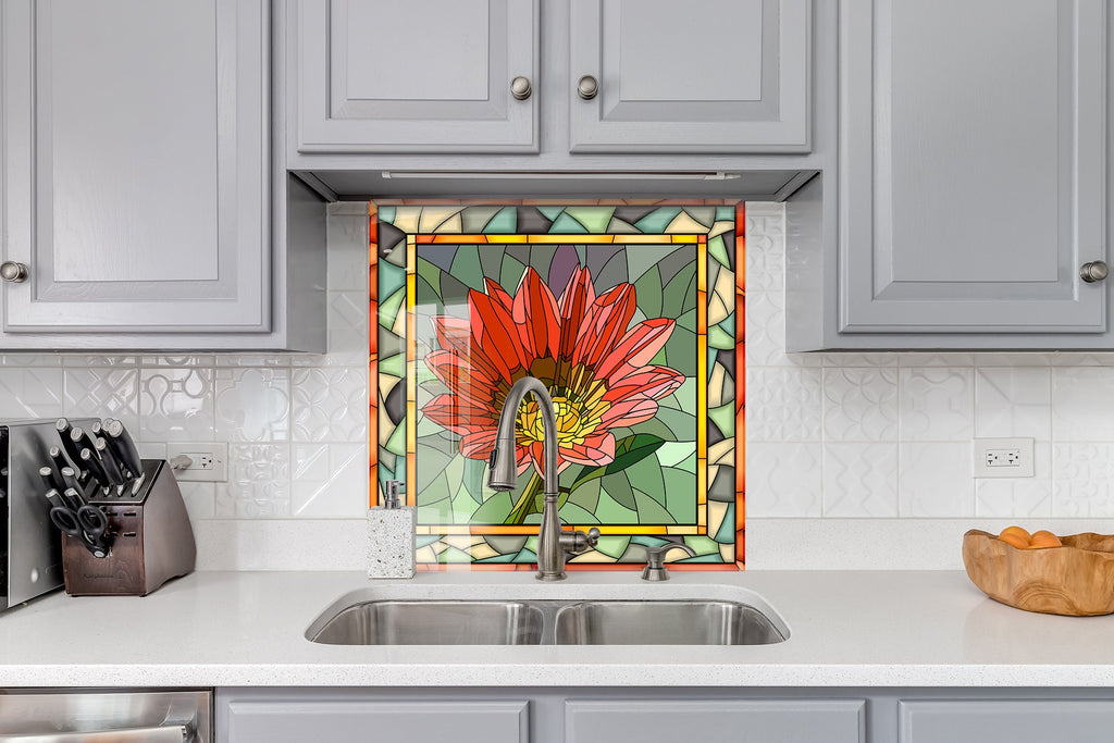 Stained Flower Tempered Glass Backsplash-BacksplashArtworks
