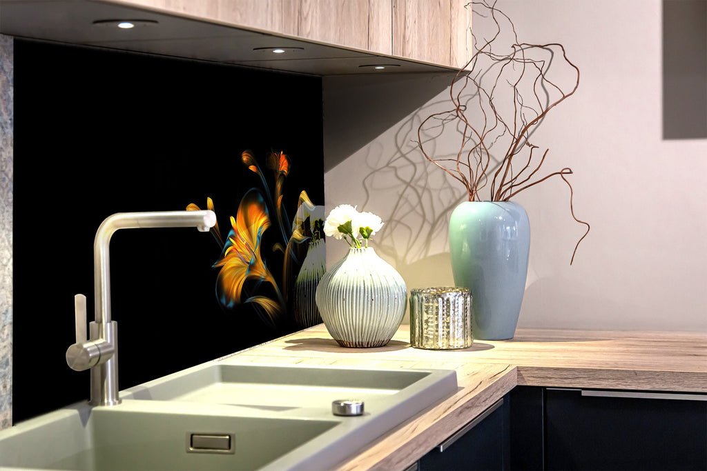 Botanical Floral Tempered Glass Backsplash-BacksplashArtworks