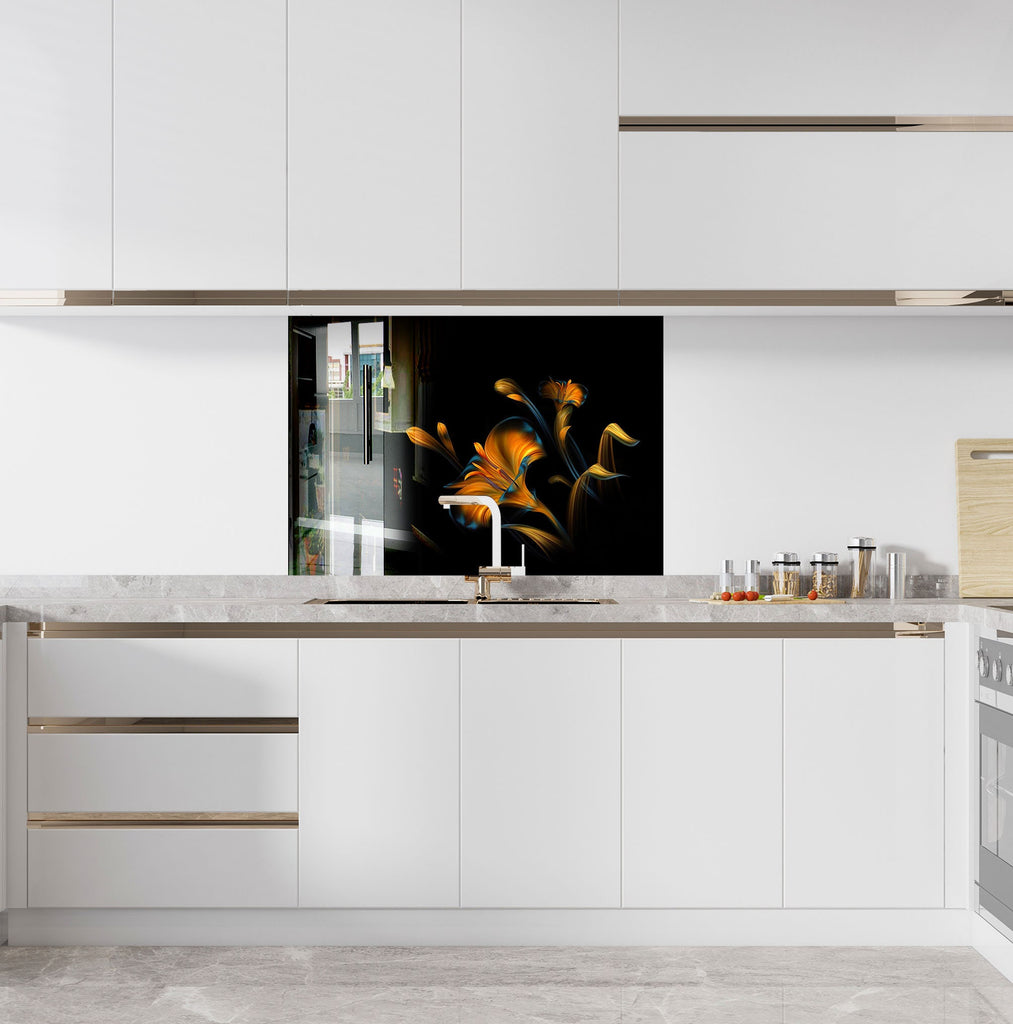 Botanical Floral Tempered Glass Backsplash-BacksplashArtworks