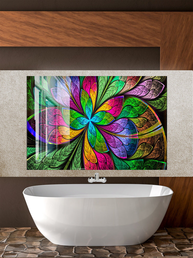 Botanical Floral Tempered Glass Backsplash-BacksplashArtworks