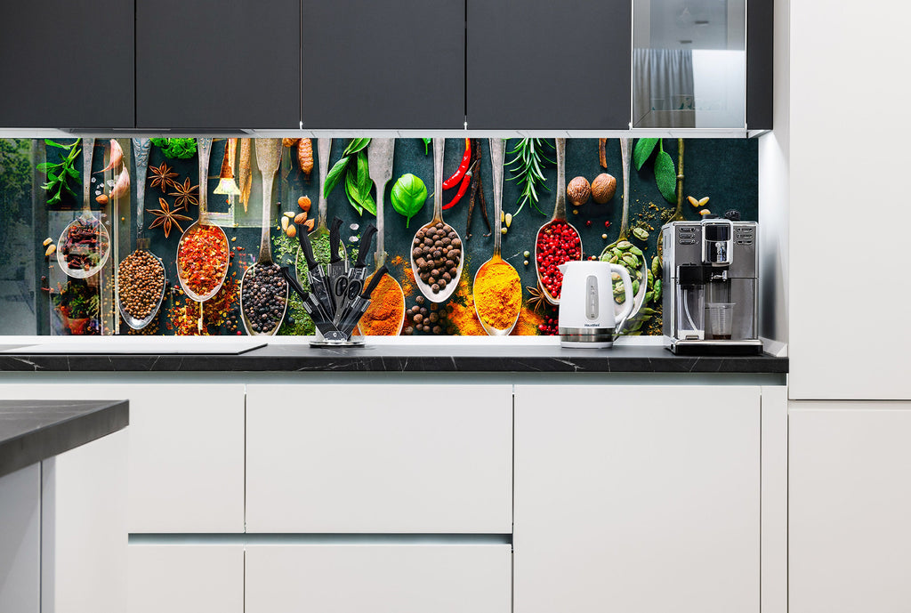 Herbal Spice Symphony - Glass Kitchen Backsplash-BacksplashArtworks