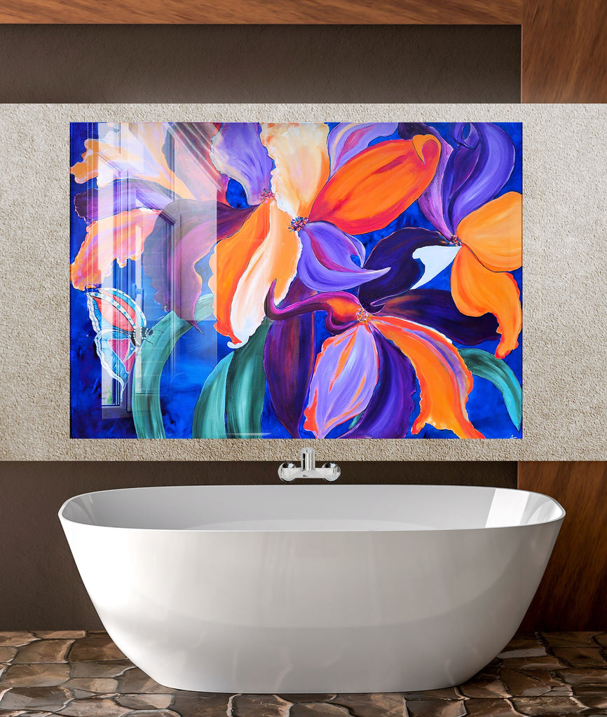 Botanical Floral Tempered Glass Backsplash-BacksplashArtworks