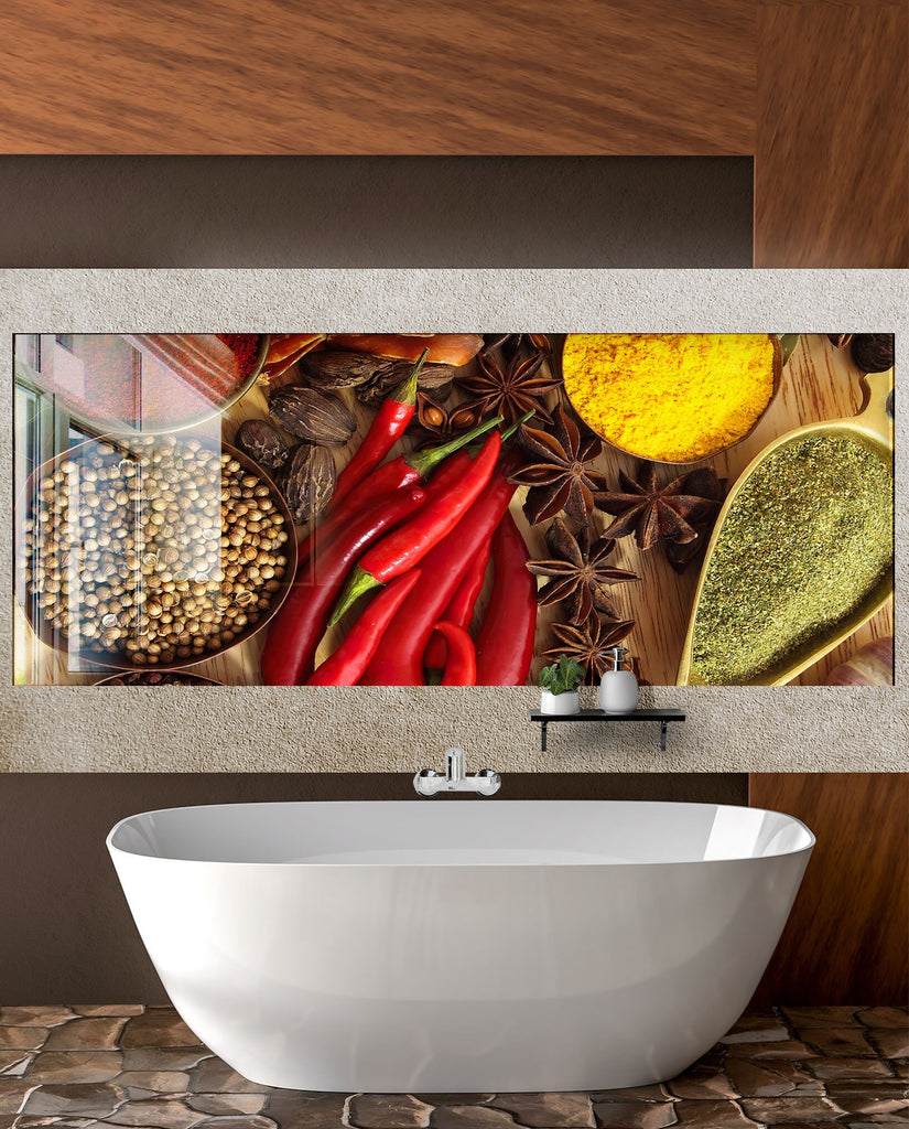 Fiery Spice Fusion - Glass Kitchen Backsplash-BacksplashArtworks