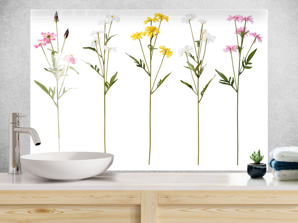 Botanical Floral Tempered Glass Backsplash-BacksplashArtworks