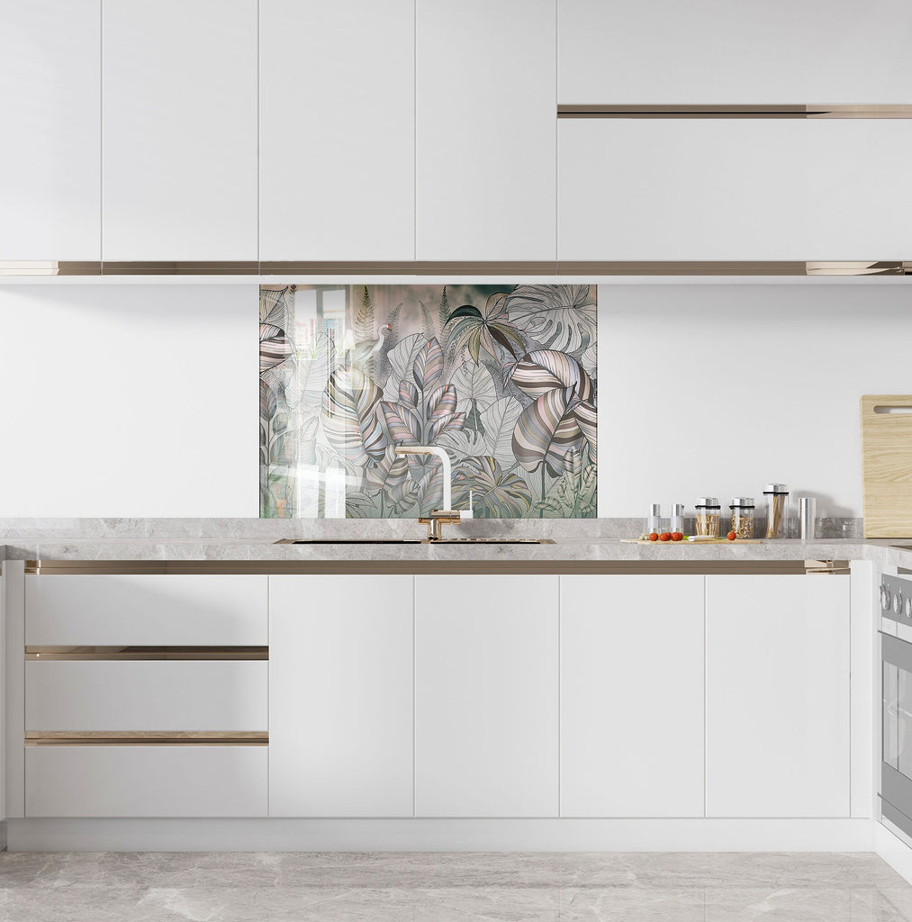 Floral & Botanical Tempered Glass Backsplash-BacksplashArtworks