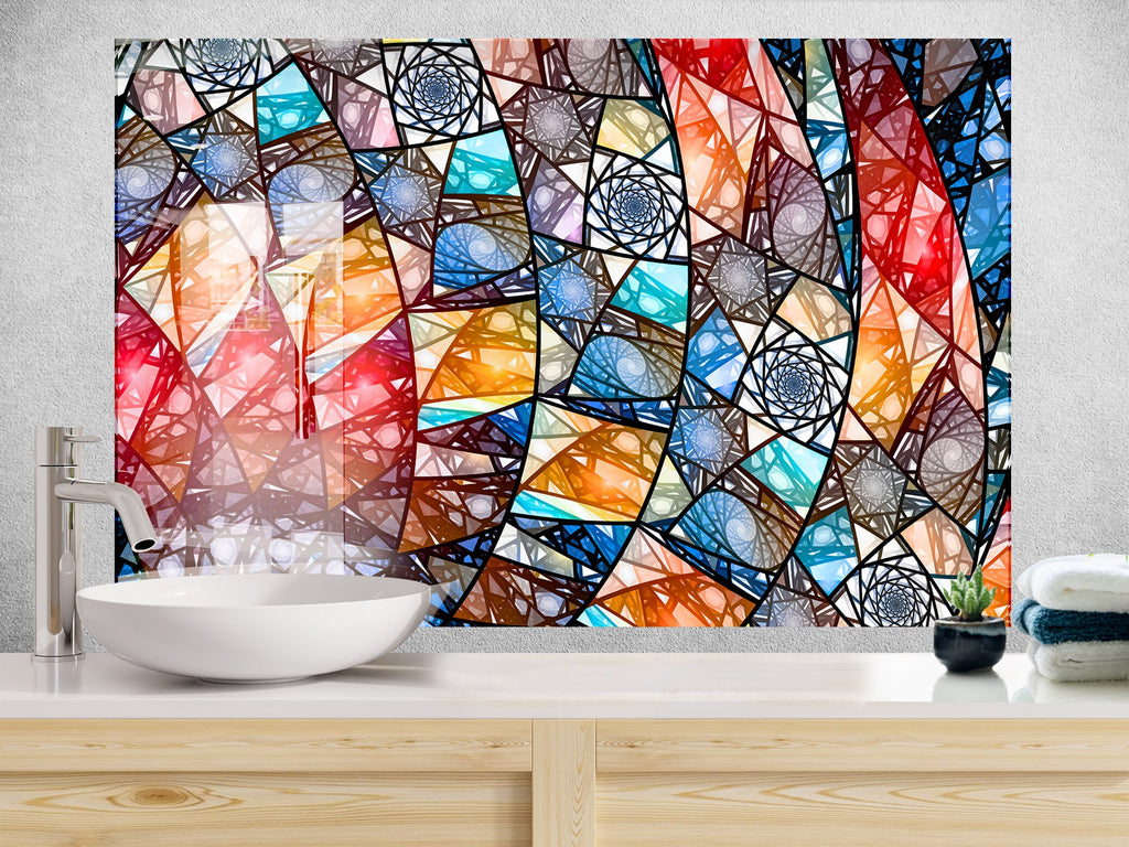 Geometric Spiral Stained - Glass Kitchen Backsplash-BacksplashArtworks