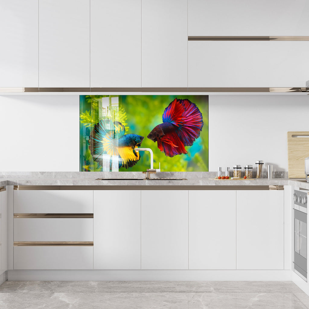 Vibrant Ocean Glass Kitchen Backsplash – Colorful Betta Fish Design-BacksplashArtworks