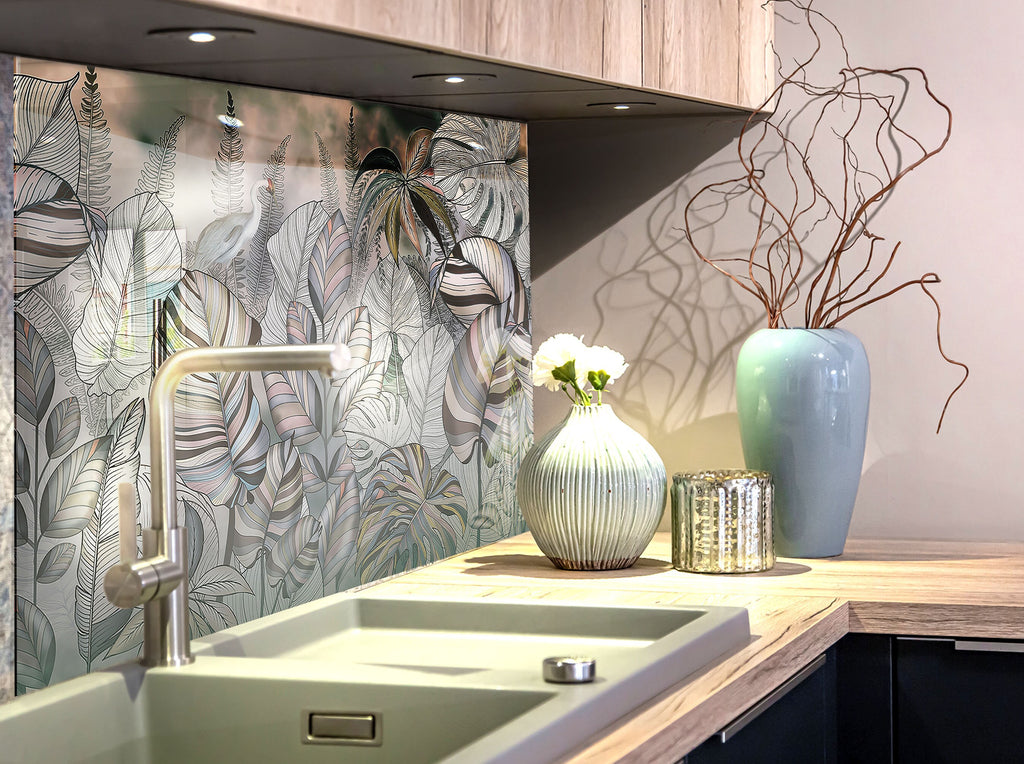 Floral & Botanical Tempered Glass Backsplash-BacksplashArtworks