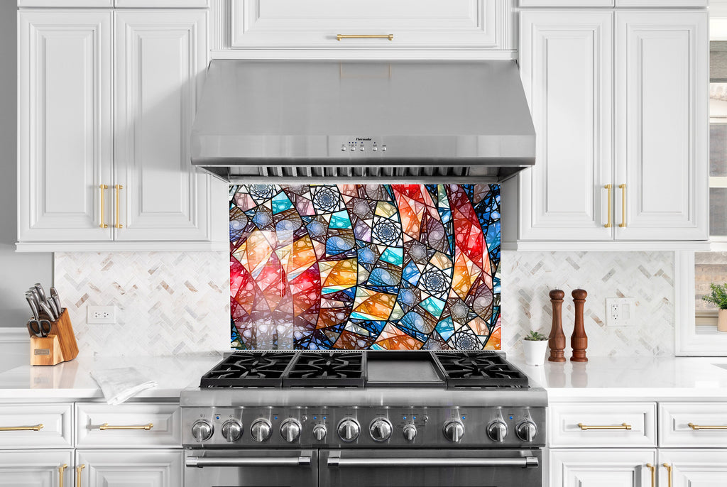 Geometric Spiral Stained - Glass Kitchen Backsplash-BacksplashArtworks