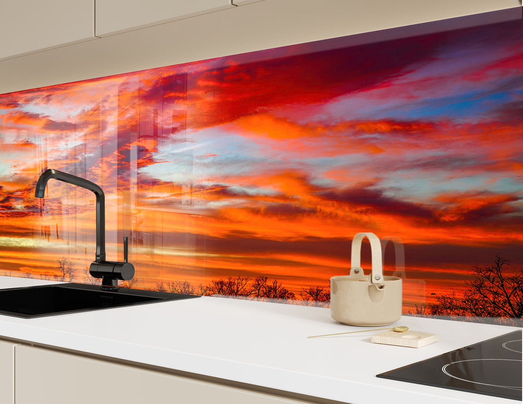 Fiery Sunset Sky – Tempered Glass Kitchen Backsplash-BacksplashArtworks