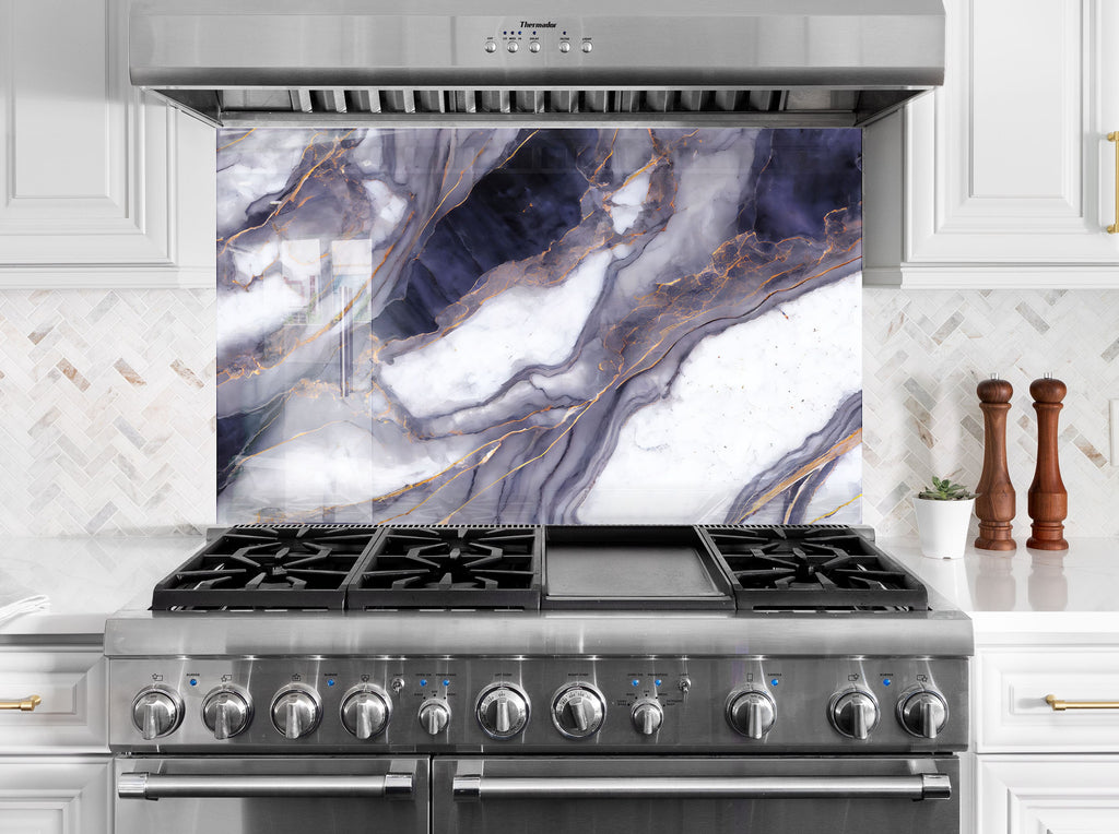 Purple & Gold Marble - Glass Kitchen Backsplash-BacksplashArtworks