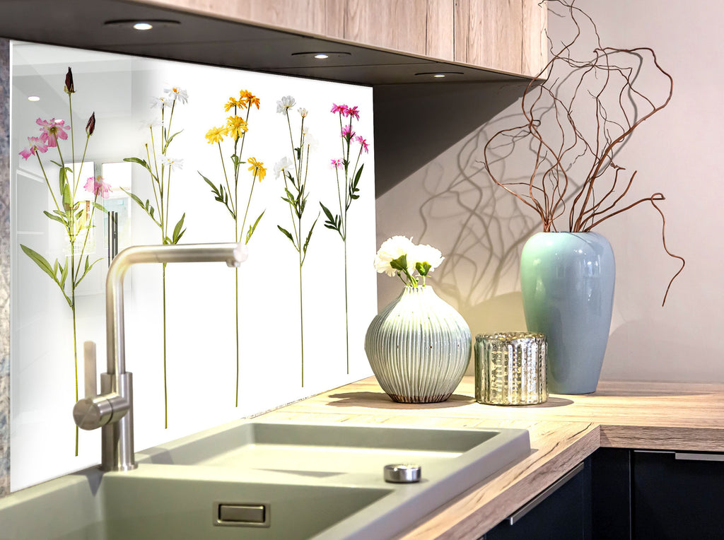 Botanical Floral Tempered Glass Backsplash-BacksplashArtworks