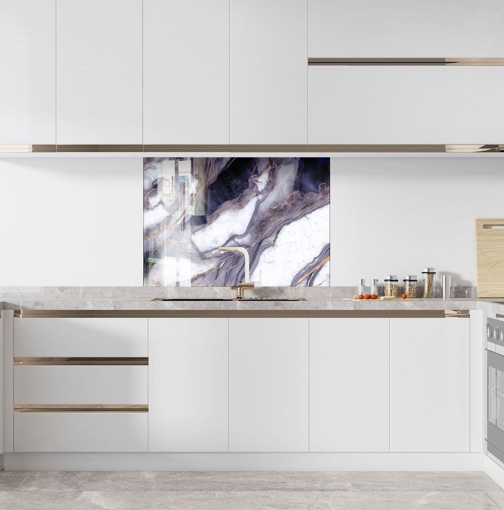 Purple & Gold Marble - Glass Kitchen Backsplash-BacksplashArtworks