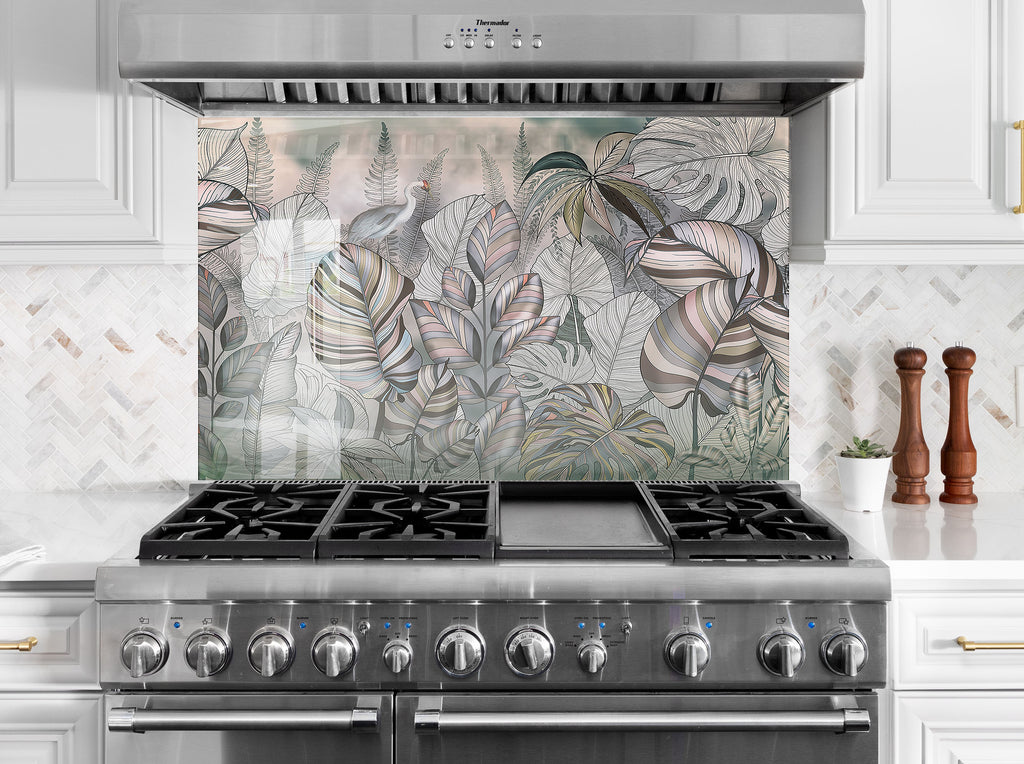 Floral & Botanical Tempered Glass Backsplash-BacksplashArtworks