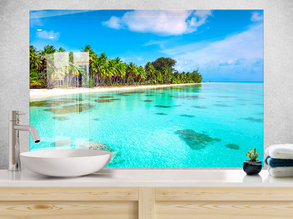 Tropical Island Lagoon View Wall Art – Glass Backsplash-BacksplashArtworks