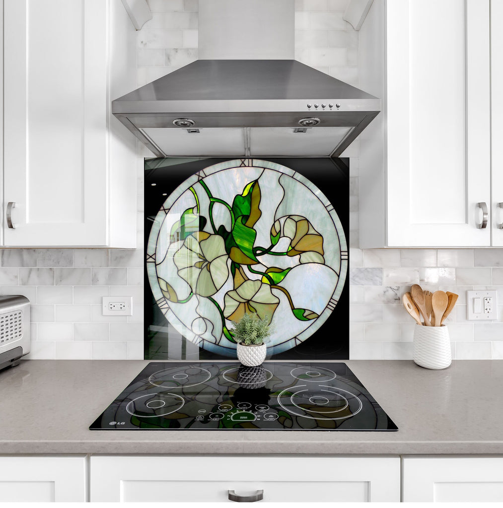 Vintage Floral Art Deco Design - Glass Kitchen Backsplash-BacksplashArtworks