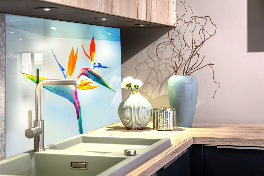 Botanical Floral Tempered Glass Backsplash-BacksplashArtworks