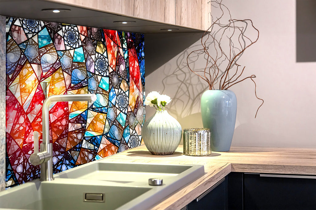 Geometric Spiral Stained - Glass Kitchen Backsplash-BacksplashArtworks