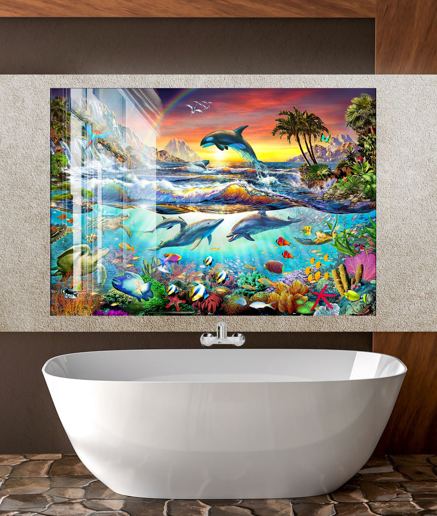 Vibrant Ocean Life Wall Art – Glass Backsplash-BacksplashArtworks