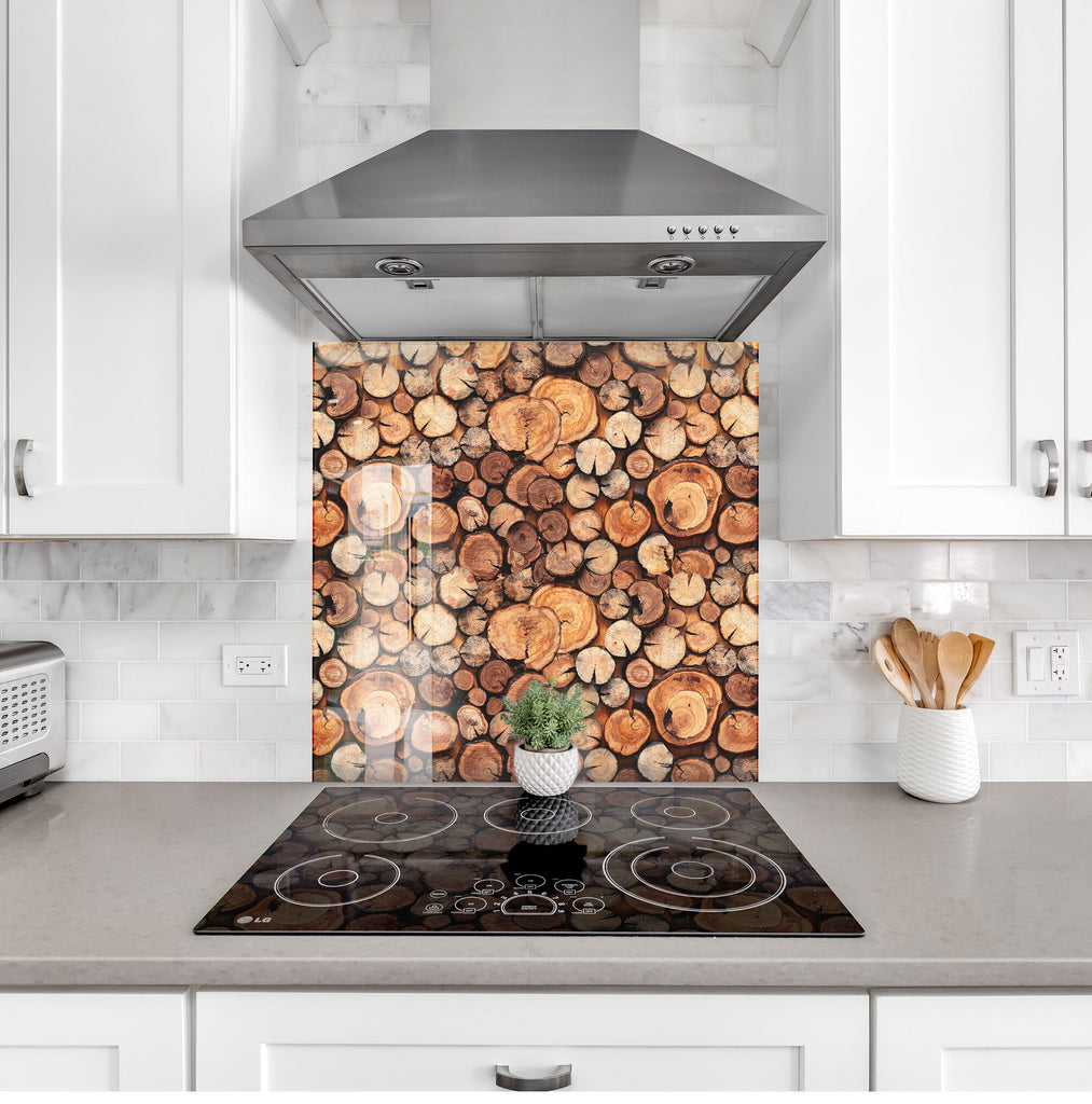 Rustic Wood Log - Glass Kitchen Backsplash-BacksplashArtworks