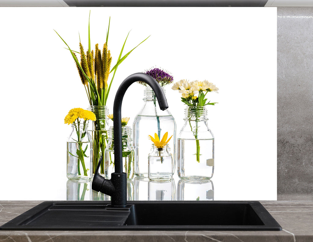 Botanical Floral Tempered Glass Backsplash-BacksplashArtworks