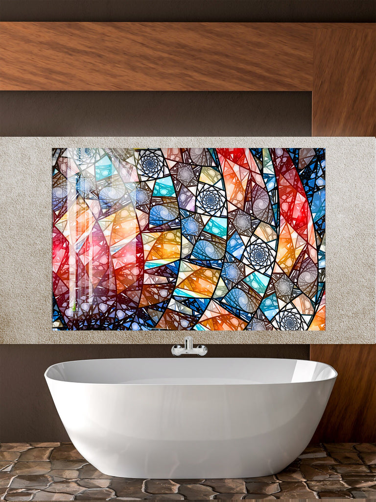 Geometric Spiral Stained - Glass Kitchen Backsplash-BacksplashArtworks