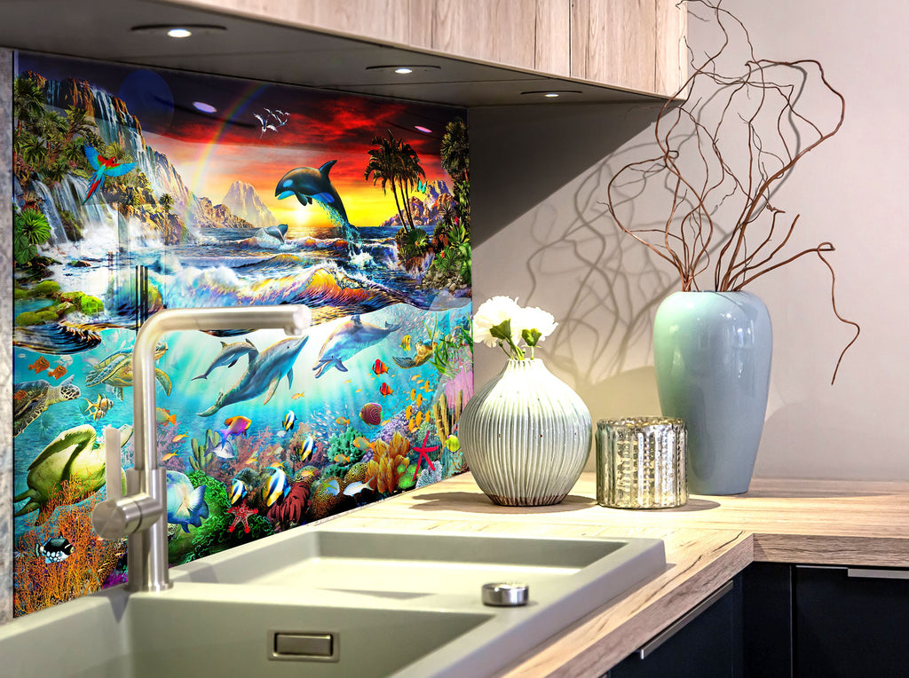 Vibrant Ocean Life Wall Art – Glass Backsplash-BacksplashArtworks