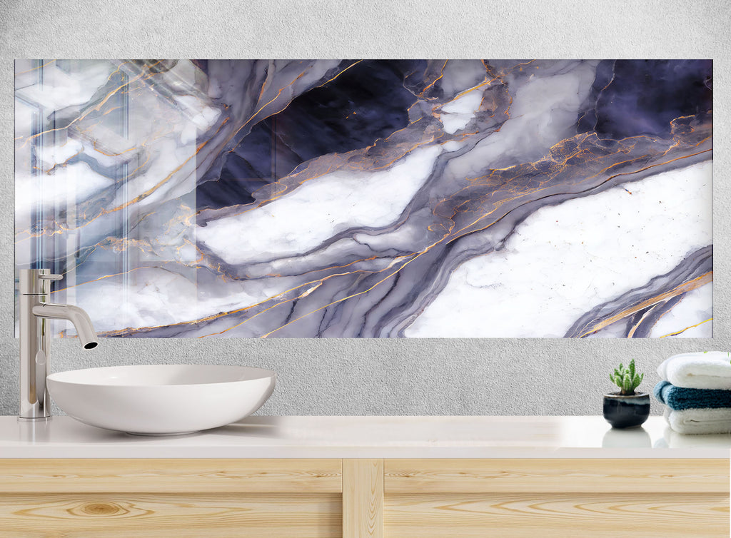 Purple & Gold Marble - Glass Kitchen Backsplash-BacksplashArtworks