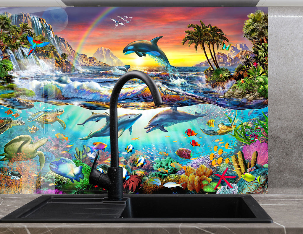 Vibrant Ocean Life Wall Art – Glass Backsplash-BacksplashArtworks