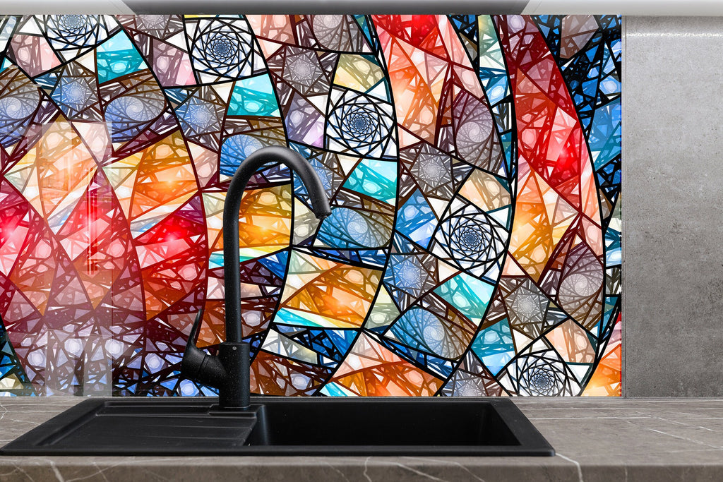 Geometric Spiral Stained - Glass Kitchen Backsplash-BacksplashArtworks