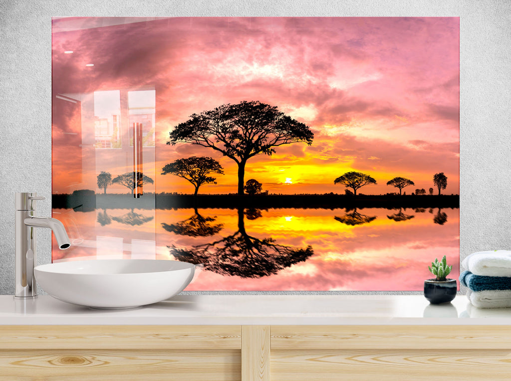 African Sunset Reflection – Glass Kitchen Backsplash-BacksplashArtworks