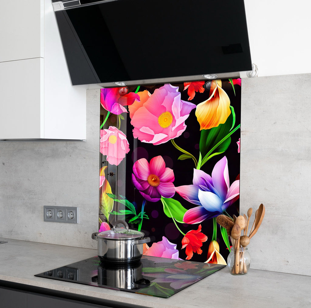 Botanical Floral Tempered Glass Backsplash-BacksplashArtworks